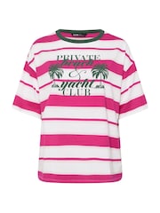 Yours Curve Pink Bolt Contrast Neck 100% Cotton Stripe Top - Image 5 of 5