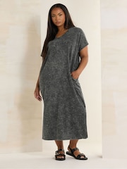 Yours Curve Grey Acid Wash Heavy Throw On 100% Cotton Dress - Image 1 of 5