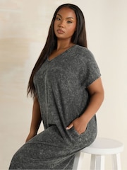 Yours Curve Grey Acid Wash Heavy Throw On 100% Cotton Dress - Image 2 of 5