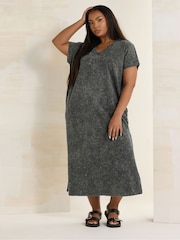 Yours Curve Grey Acid Wash Heavy Throw On 100% Cotton Dress - Image 4 of 5
