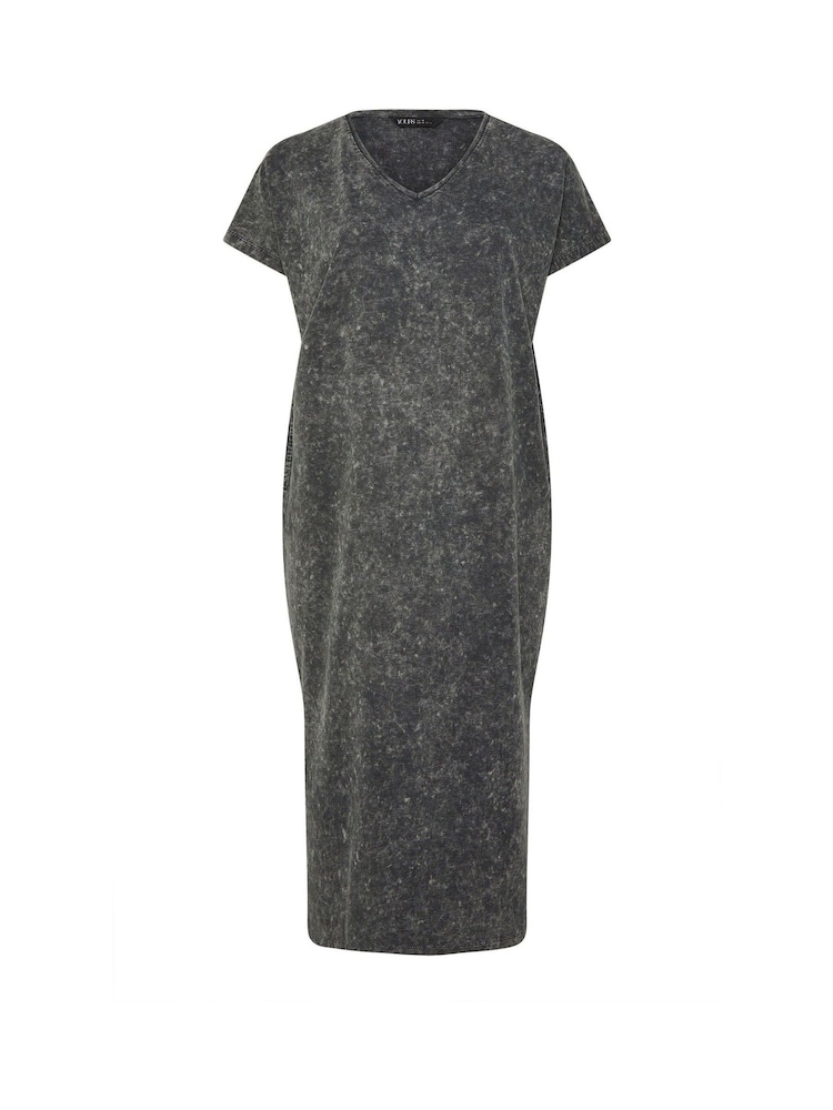 Yours Curve Grey Acid Wash Heavy Throw On 100% Cotton Dress - Image 5 of 5