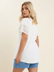 Yours Curve White Crochet Cheesecloth 100% Cotton T-Shirt - Image 2 of 5