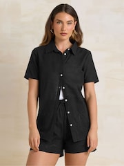 Long Tall Sally Black 100% Cotton Embroidered Hem Shirt - Image 2 of 6
