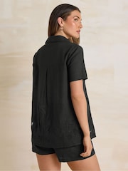 Long Tall Sally Black 100% Cotton Embroidered Hem Shirt - Image 3 of 6
