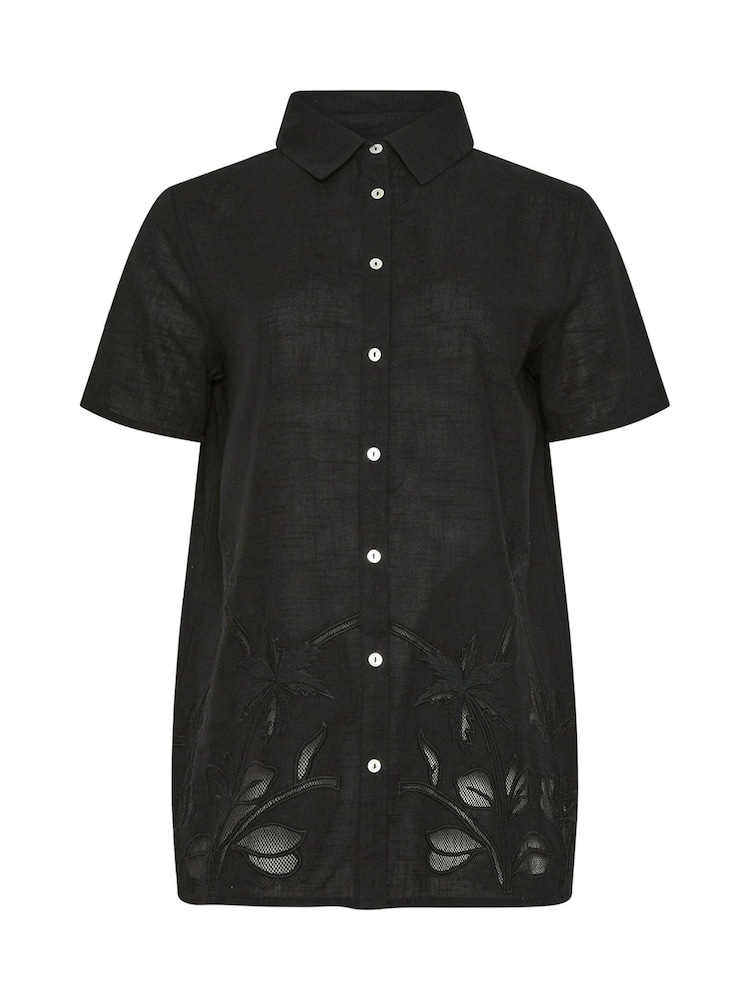 Long Tall Sally Black 100% Cotton Embroidered Hem Shirt - Image 6 of 6