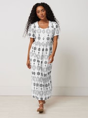 M&Co White Petite Embroidery Button 100% Cotton Dress - Image 1 of 5