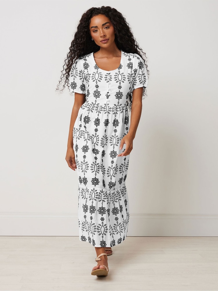 M&Co White Petite Embroidery Button 100% Cotton Dress - Image 1 of 5 M&Co White Petite Embroidery Button 100% Cotton Dress - Image 1 of 5