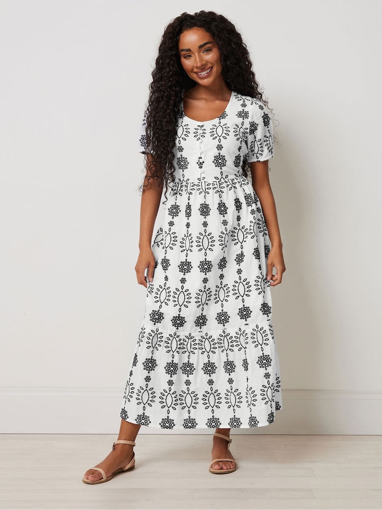 M&Co White Petite Embroidery Button 100% Cotton Dress - Image 2 of 5 M&Co White Petite Embroidery Button 100% Cotton Dress - Image 2 of 5