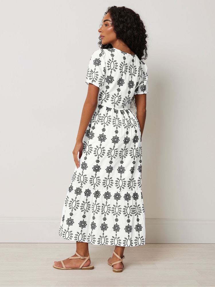 M&Co White Petite Embroidery Button 100% Cotton Dress - Image 3 of 5