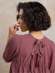 PixieGirl Petite Pink Gingham Tie Back Blouses - Image 4 of 5