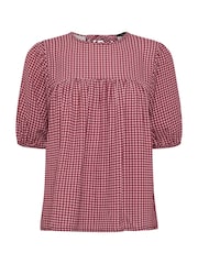PixieGirl Petite Pink Gingham Tie Back Blouses - Image 5 of 5