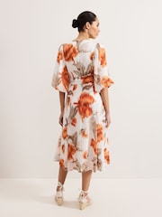 Phase Eight White/Orange Violet Midi Dress - Image 2 of 6