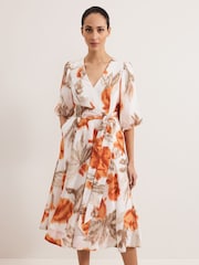 Phase Eight White/Orange Violet Midi Dress - Image 3 of 6