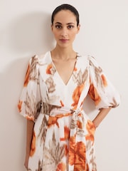 Phase Eight White/Orange Violet Midi Dress - Image 4 of 6