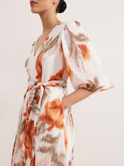 Phase Eight White/Orange Violet Midi Dress - Image 5 of 6