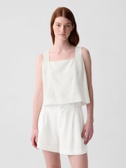 Gap White Linen Blend Button Back Cropped Vest Top - Image 1 of 4