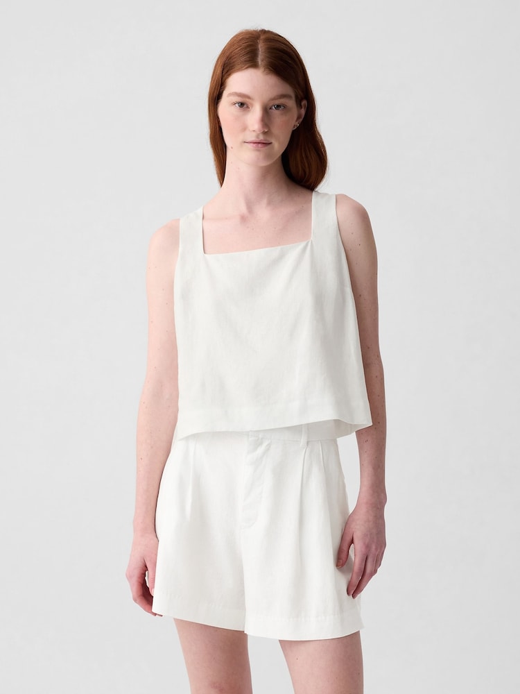 Gap White Linen Blend Button Back Cropped Vest Top - Image 1 of 4 Gap White Linen Blend Button Back Cropped Vest Top - Image 1 of 4