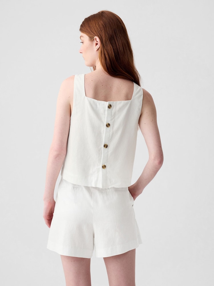 Gap White Linen Blend Button Back Cropped Vest Top - Image 2 of 4 Gap White Linen Blend Button Back Cropped Vest Top - Image 2 of 4