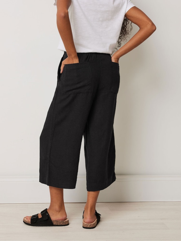 M&Co Black Petite Linen Wide Leg Crop Trousers - Image 2 of 9