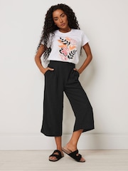 M&Co Black Petite Linen Wide Leg Crop Trousers - Image 3 of 9