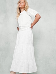 M&Co White Petite 100% Cotton Shirred Waist Broderie Skirts - Image 2 of 4