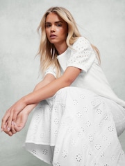 M&Co White Petite 100% Cotton Shirred Waist Broderie Skirts - Image 3 of 4