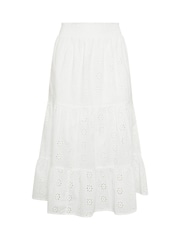M&Co White Petite 100% Cotton Shirred Waist Broderie Skirts - Image 4 of 4