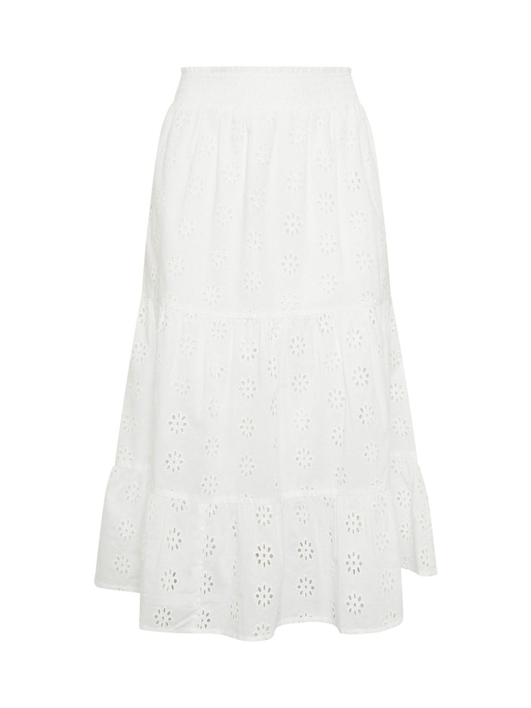 M&Co White Petite 100% Cotton Shirred Waist Broderie Skirts - Image 4 of 4
