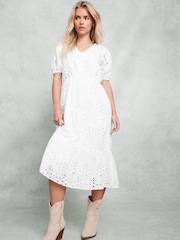 M&Co White Petite Embroidery Button 100% Cotton Dress - Image 1 of 5