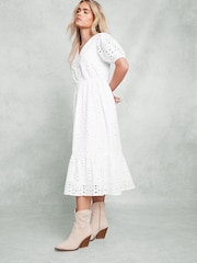M&Co White Petite Embroidery Button 100% Cotton Dress - Image 2 of 5