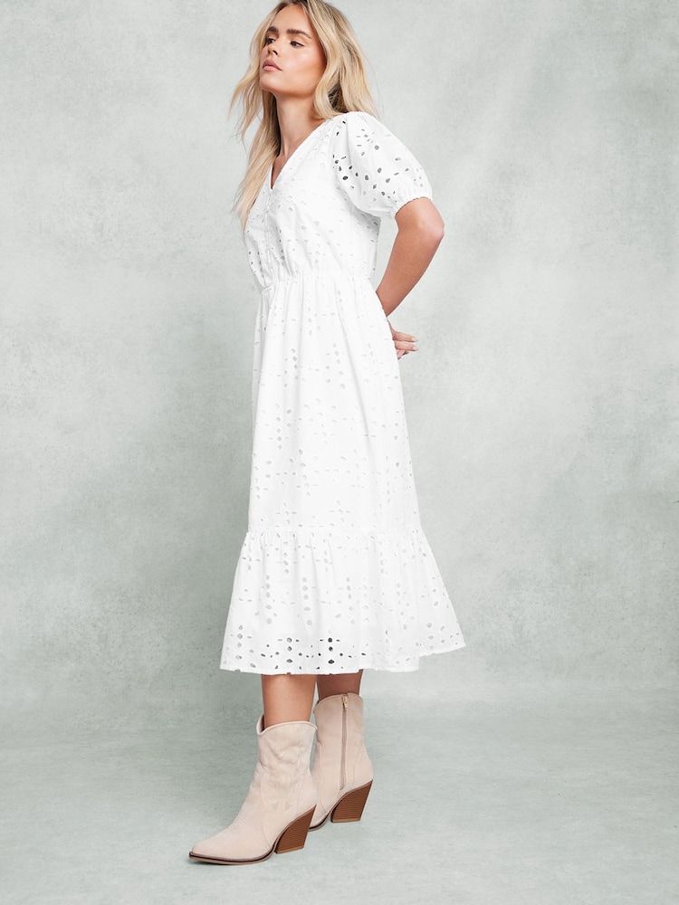 M&Co White Petite Embroidery Button 100% Cotton Dress - Image 2 of 5