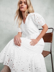 M&Co White Petite Embroidery Button 100% Cotton Dress - Image 3 of 5