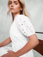 M&Co White Petite Embroidery Button 100% Cotton Dress - Image 4 of 5