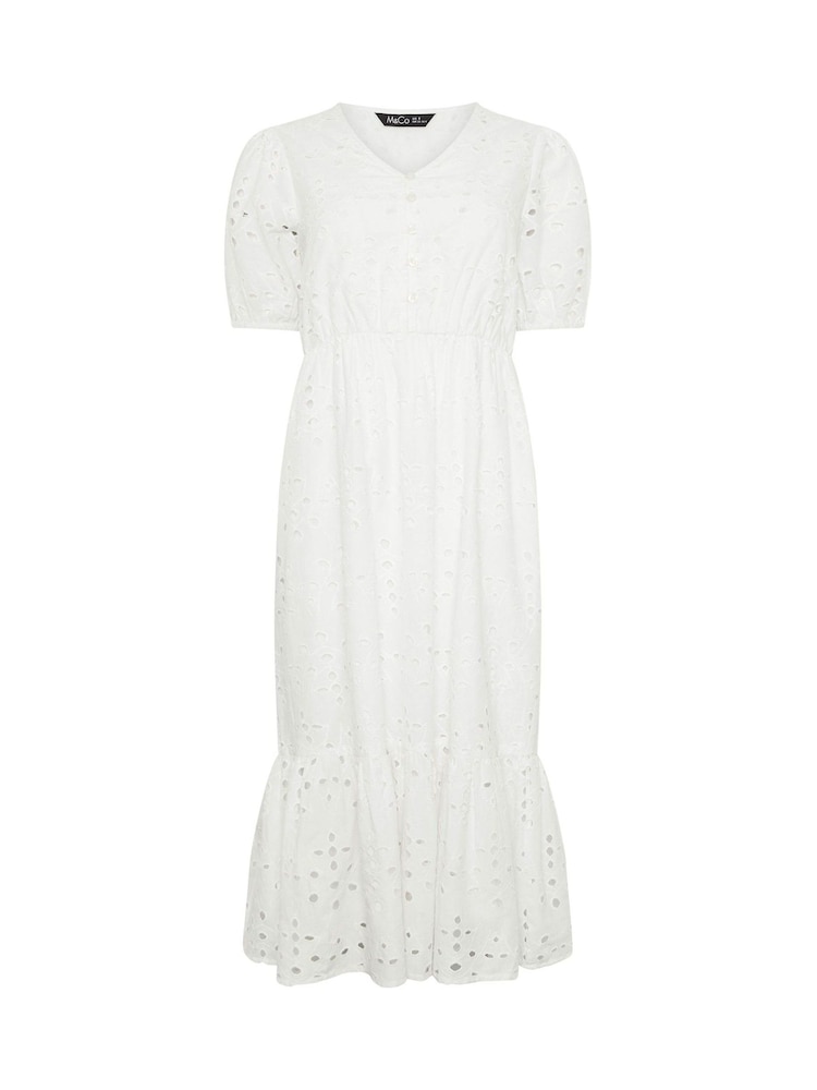 M&Co White Petite Embroidery Button 100% Cotton Dress - Image 5 of 5