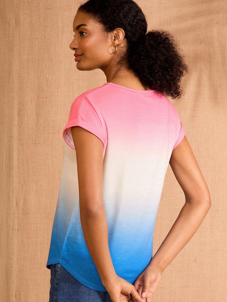 Love & Roses Pink and Blue Ombre Crew Neck Jersey T-Shirt - Image 2 of 4