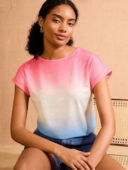 Love & Roses Pink and Blue Ombre Crew Neck Jersey T-Shirt - Image 4 of 4