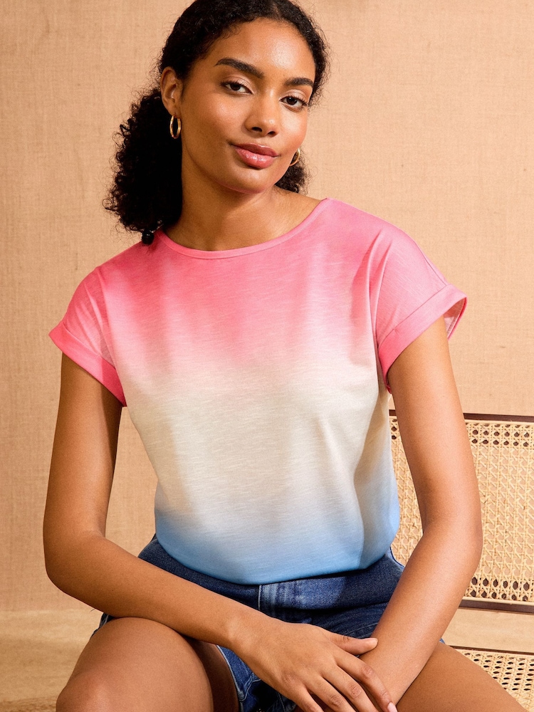 Love & Roses Pink and Blue Ombre Crew Neck Jersey T-Shirt - Image 4 of 4