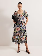 Phase Eight Black 100% Cotton Asa Floral Dress - Image 1 of 7