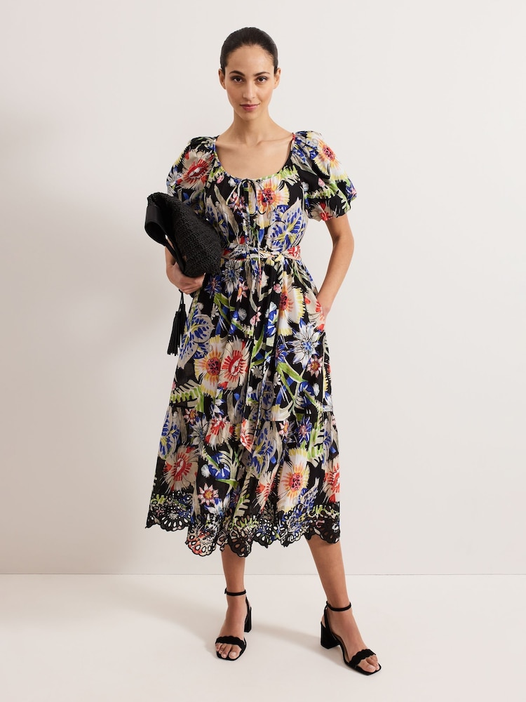 Phase Eight Black 100% Cotton Asa Floral Dress - Image 1 of 7
