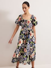 Phase Eight Black 100% Cotton Asa Floral Dress - Image 3 of 7