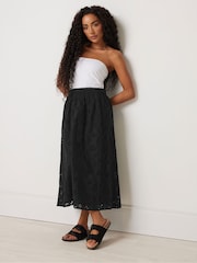 M&Co Black Petite Broderie 100% Cotton Midi Skirt - Image 2 of 5