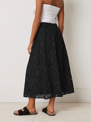 M&Co Black Petite Broderie 100% Cotton Midi Skirt - Image 3 of 5