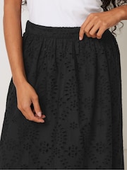M&Co Black Petite Broderie 100% Cotton Midi Skirt - Image 4 of 5