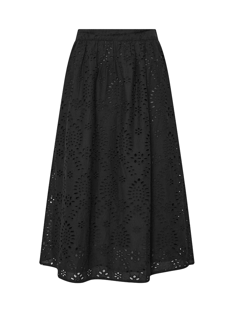 M&Co Black Petite Broderie 100% Cotton Midi Skirt - Image 5 of 5