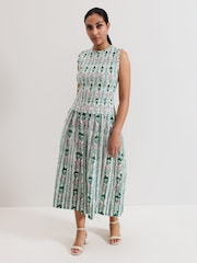 Phase Eight Green/White Petite 100% Cotton Chiara Floral Dress - Image 1 of 6