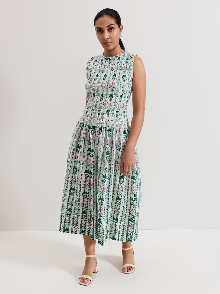 Phase Eight Green/White Petite 100% Cotton Chiara Floral Dress - Image 1 of 6