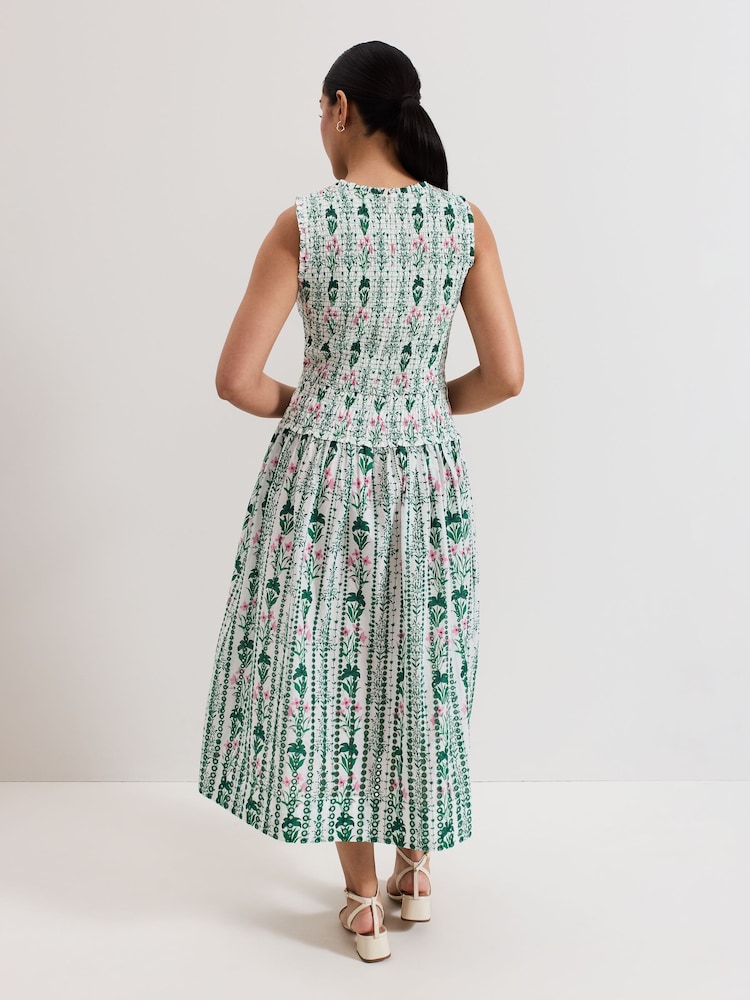 Phase Eight Green/White Petite 100% Cotton Chiara Floral Dress - Image 2 of 6