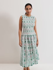 Phase Eight Green/White Petite 100% Cotton Chiara Floral Dress - Image 3 of 6