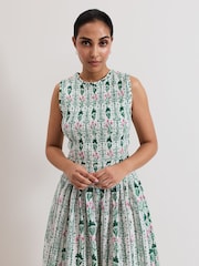 Phase Eight Green/White Petite 100% Cotton Chiara Floral Dress - Image 4 of 6