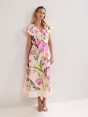 Phase Eight White Petite Matilda Floral Print Dress - Image 1 of 7